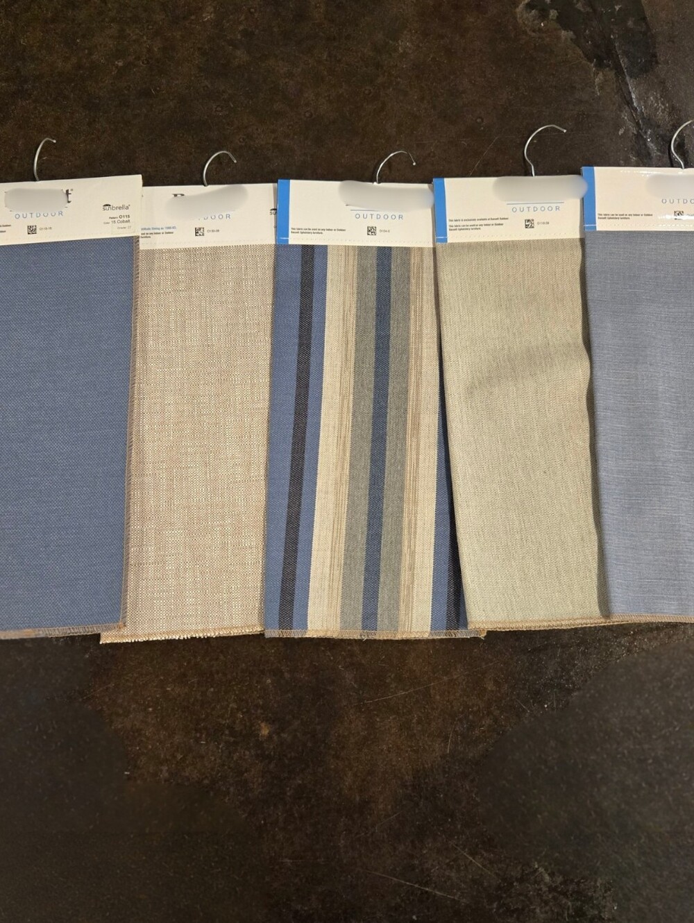 5 Designer Sunbrella fabric Samples, Matching Colors, Patterns 19.5x17.5